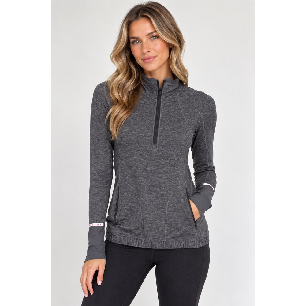 Lululemon Athletics Quarter Zip Pullover Womens 4 Heathered Grey Reflective Trim